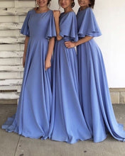 Load image into Gallery viewer, Modest Chiffon Bridesmaid Dresses With Sleeves