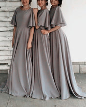 Load image into Gallery viewer, Modest Chiffon Bridesmaid Dresses With Sleeves