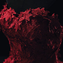 Load image into Gallery viewer, Burgundy Floral Lace Sweetheart Tulle Ball Gown Wedding Dresses