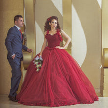 Load image into Gallery viewer, Burgundy Flower Wedding Dresses Ball Gowns Crystal Beaded Bodice Corset-alinanova