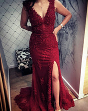 Load image into Gallery viewer, Burgundy Lace Prom Dresses 2020
