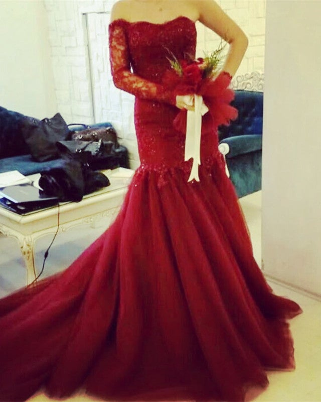 Burgundy Lace Mermaid Wedding Dresses One Shoulder Burgundy Lace Mermaid Wedding Dresses One Shoulder