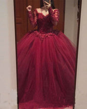 Load image into Gallery viewer, Maroon Long Sleeve Quinceanera Dresses