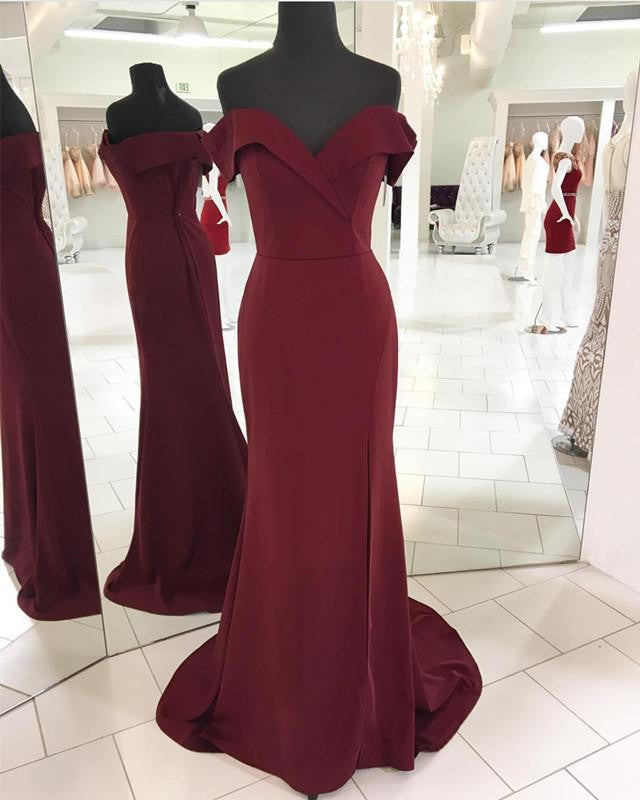 Burgundy Mermaid Prom Dresses Leg Split Off The Shoulder alinanova Burgundy Mermaid Prom Dresses Leg Split Off The Shoulder alinanova