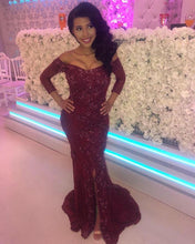 Load image into Gallery viewer, Burgundy Lace Mermaid Evening Dress 2020