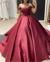 Load image into Gallery viewer, Burgundy Satin Ball Gown