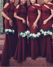 Load image into Gallery viewer, Burgundy Bridesmaid Dresses One Shoulder
