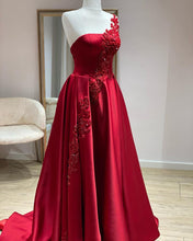 Load image into Gallery viewer, One Shoulder Satin Floor Length Prom Dresses Appliques