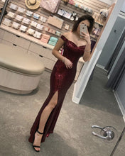 Load image into Gallery viewer, Burgundy Sequin Mermaid Prom Dresses 2020