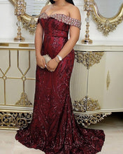 Load image into Gallery viewer, Burgundy Sparkly Prom Dresses Mermaid
