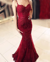 Load image into Gallery viewer, Burgundy Lace Mermaid Prom Dresses 2020