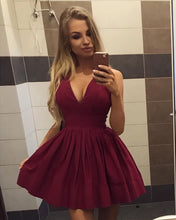 Load image into Gallery viewer, Burgundy Satin Homecoming Dresses 2019