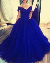 Load image into Gallery viewer, Royal Blue Wedding Dresses Tulle Ball Gown Off The Shoulder