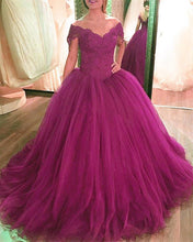 Load image into Gallery viewer, Purple Wedding Dresses Tulle Ball Gown Off Shoulder