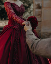 Load image into Gallery viewer, Wine Red Wedding Dress Lace Long Sleeves
