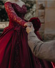 Load image into Gallery viewer, Wine Red Wedding Dress Lace Long Sleeves
