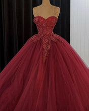 Load image into Gallery viewer, Burgundy Sweetheart Ball Gown