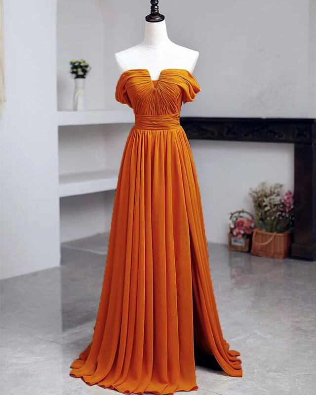 Off The Shoulder Split Chiffon Long Dresses Off The Shoulder Split Chiffon Long Dresses