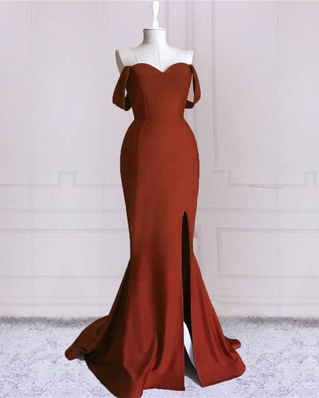 Burnt Orange Mermaid Dresses Off The Shoulder With Slit Burnt Orange Mermaid Dresses Off The Shoulder With Slit