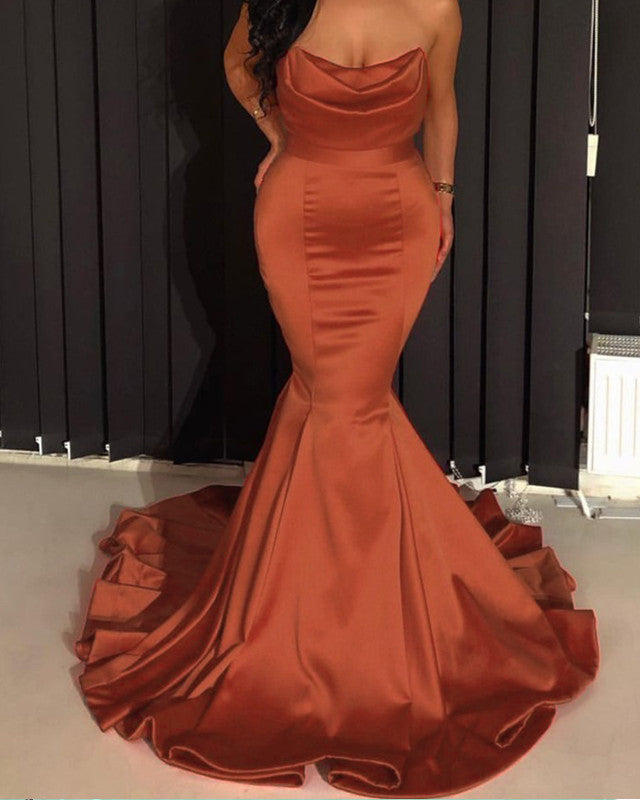 Mermaid Strapless Ruched Satin Dresses Mermaid Strapless Ruched Satin Dresses