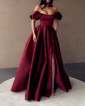 Load image into Gallery viewer, Burgundy Prom Dresses Off The Shoulder