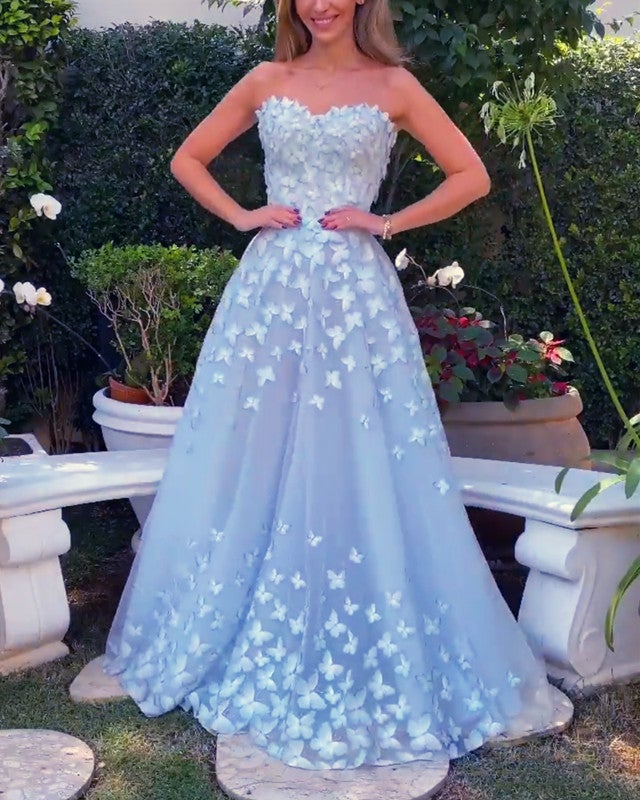 Butterfly Lace Sweetheart Prom Dresses Tulle Long Butterfly Lace Sweetheart Prom Dresses Tulle Long