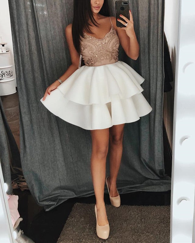white christmas dresses Champagne Lace Appliques V-Neck Ruffles Homecoming Dresses Short Prom Gowns white christmas dresses Champagne Lace Appliques V-Neck Ruffles Homecoming Dresses Short Prom Gowns