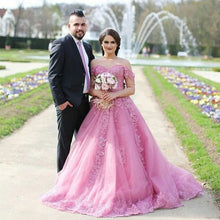 Load image into Gallery viewer, Charming Lace Appliques Prom Dresses Long Tulle Off The Shoulder Evening Gowns-alinanova