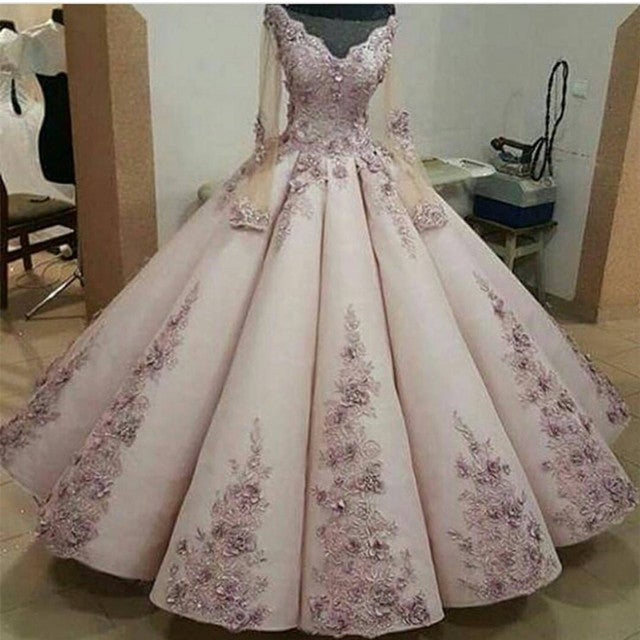 chinese dress ladies Pink Tulle A-line Scoop Lace Prom Dresses With Train, Long Formal Dresses,  MP717 main image 0
