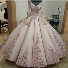 Load image into Gallery viewer, Charming Lace Embroidery Long Sleeves Ball Gown Prom Dress-alinanova