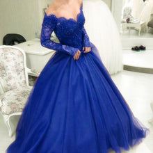 Load image into Gallery viewer, Charming Tulle Prom Dresses Ball Gowns Long Sleeves With Nude Tulle Neck-alinanova