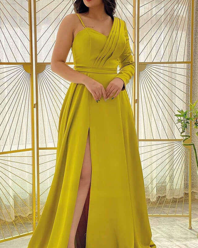 Chartreuse satin one shoulder prom dresses Chartreuse satin one shoulder prom dresses