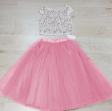 Load image into Gallery viewer, Chic Lace Crop Tea Length Prom Dresses Two Piece