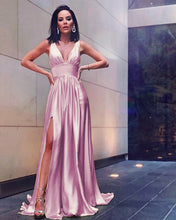 Load image into Gallery viewer, Chiffon Bridesmaid Dresses Plunge Neck Leg Slit