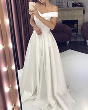 Load image into Gallery viewer, Classic Satin Off Shoulder Leg Slit Wedding Gown Dresses