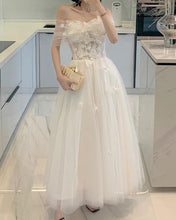 Load image into Gallery viewer, White Cottagecore Wedding Dress Midi