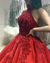 Load image into Gallery viewer, Red Wedding Dresses Crystal Beaded Halter