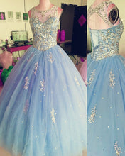 Load image into Gallery viewer, Crystal Beaded Scoop Neck Tulle Quinceanera Dresses Ball Gowns