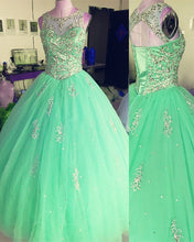 Load image into Gallery viewer, Crystal Beaded Scoop Neck Tulle Quinceanera Dresses Ball Gowns