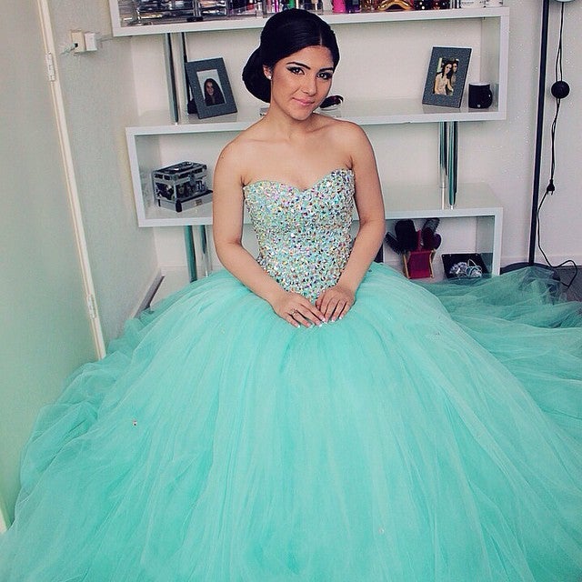 Crystal Beaded Sweetheart Mint Green Tulle Ball Gowns Prom Dresses Crystal Beaded Sweetheart Mint Green Tulle Ball Gowns Prom Dresses