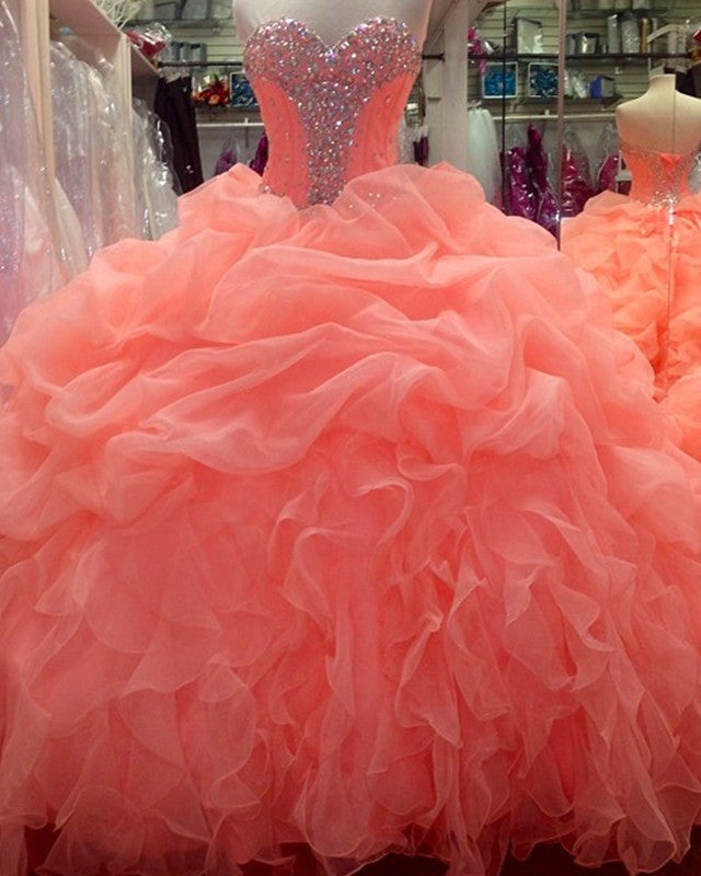 Sunny Bridal Couture Crystal Beaded Sweetheart Organza Layered Ball Gowns Quinceanera Dresses