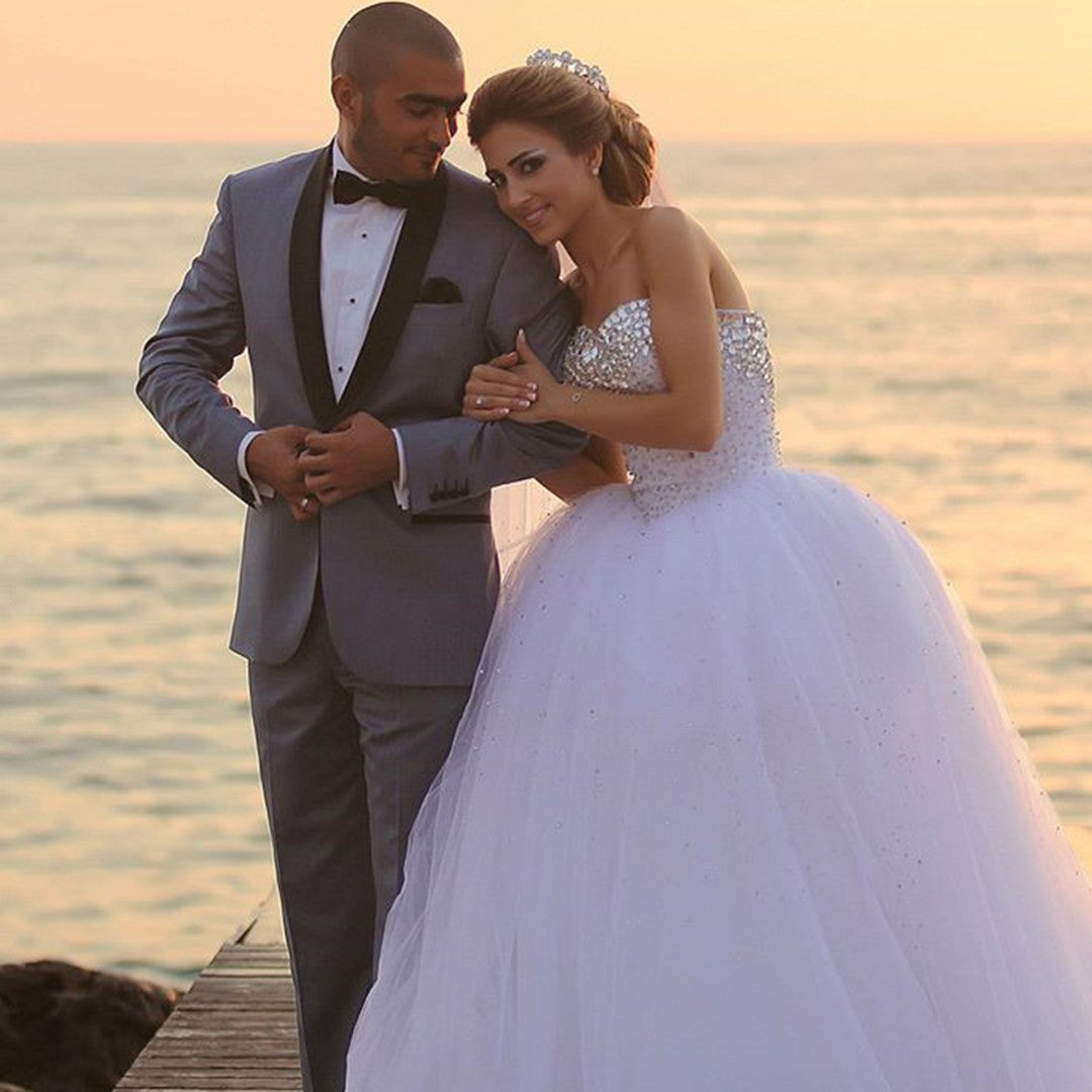 wedding dress with beading crystal Crystal Beaded Sweetheart Wedding Ball Gown Dresses
