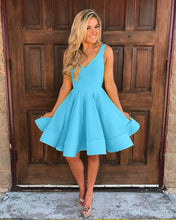 Load image into Gallery viewer, Cute A Line V Neck Homecoming Dresses Short Satin Prom Gowns