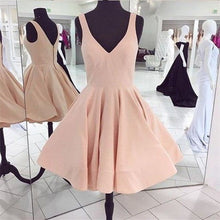 Load image into Gallery viewer, Cute A Line V Neck Homecoming Dresses Short Satin Prom Gowns