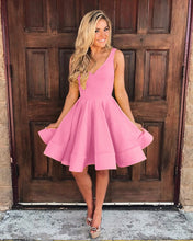 Load image into Gallery viewer, Cute A Line V Neck Homecoming Dresses Short Satin Prom Gowns
