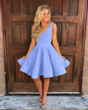 Load image into Gallery viewer, Cute A Line V Neck Homecoming Dresses Short Satin Prom Gowns