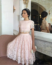 Load image into Gallery viewer, Cute Pink Lace Two Piece Prom Dress Short-alinanova