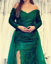 Load image into Gallery viewer, Dark Green Mermaid Lace Prom Dresses Off Shoulder