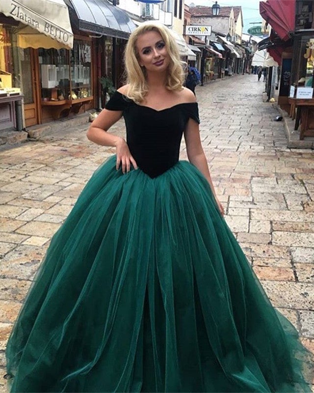 Dark Green Velvet Top V-neck Organza Ball Gowns Dresses Evening Dark Green Velvet Top V-neck Organza Ball Gowns Dresses Evening