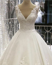 Load image into Gallery viewer, Deep V Neck Ball Gown Wedding Dress Lace Appliques